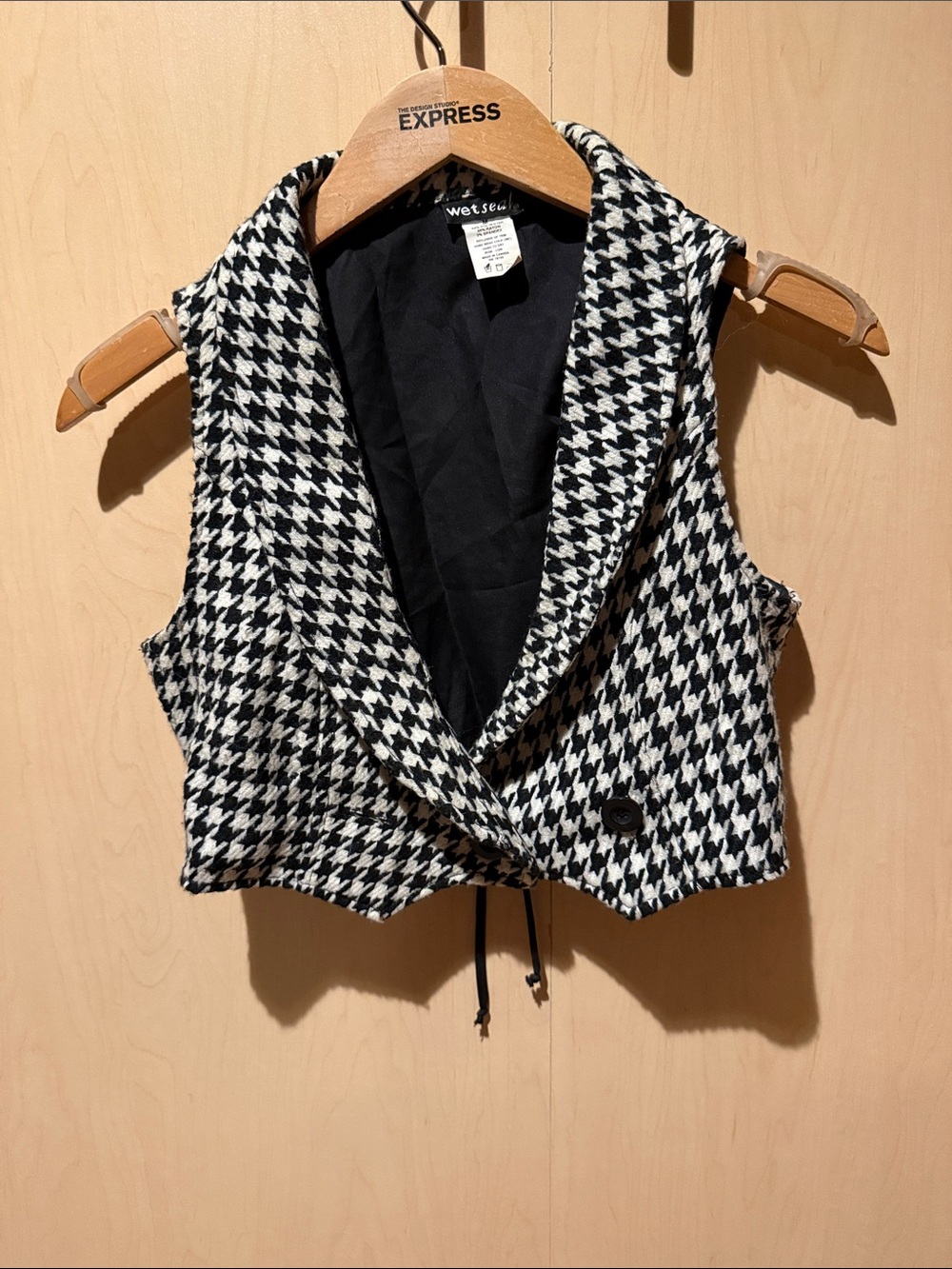 Vintage Y2K Wet Seal Houndstooth Cropped Vest - Size M